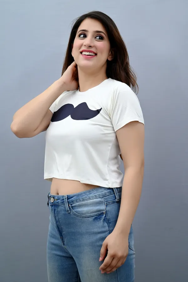 White_Polyester_Printed_Short_Sleeve_Round_Neck_Regular_Fit_Crop_T_Shirt_For_Women