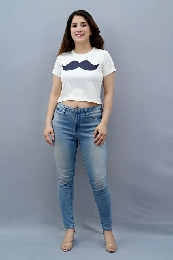 White_Polyester_Printed_Short_Sleeve_Round_Neck_Regular_Fit_Crop_T_Shirt_For_Women