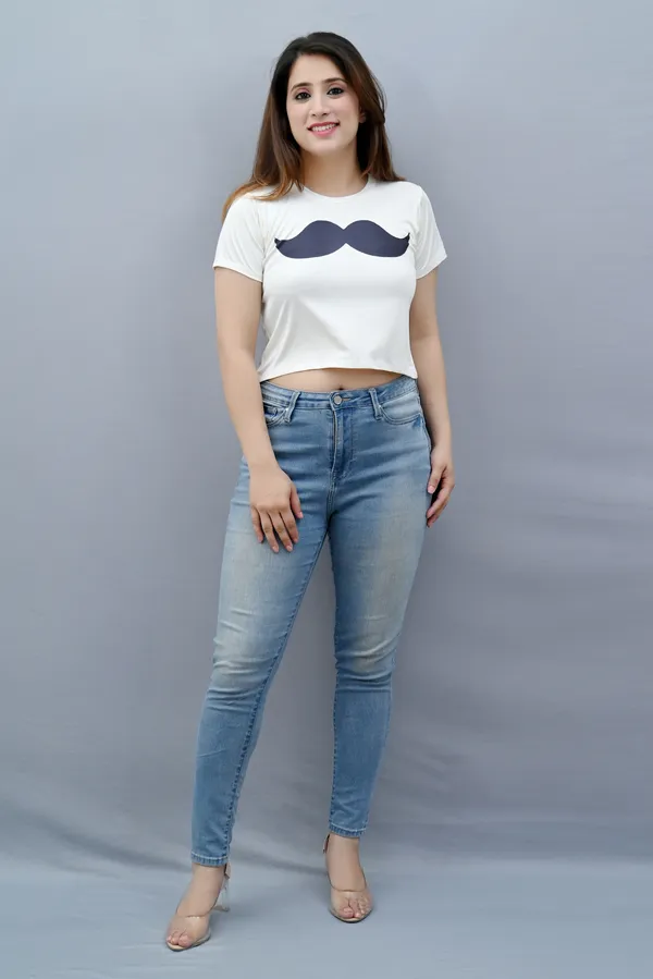White_Polyester_Printed_Short_Sleeve_Round_Neck_Regular_Fit_Crop_T_Shirt_For_Women