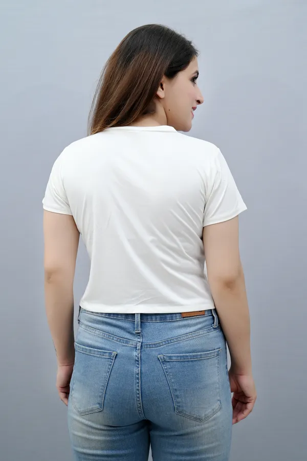 White_Polyester_Typography_Short_Sleeve_Round_Neck_Regular_Fit_Crop_T_Shirt_For_Women