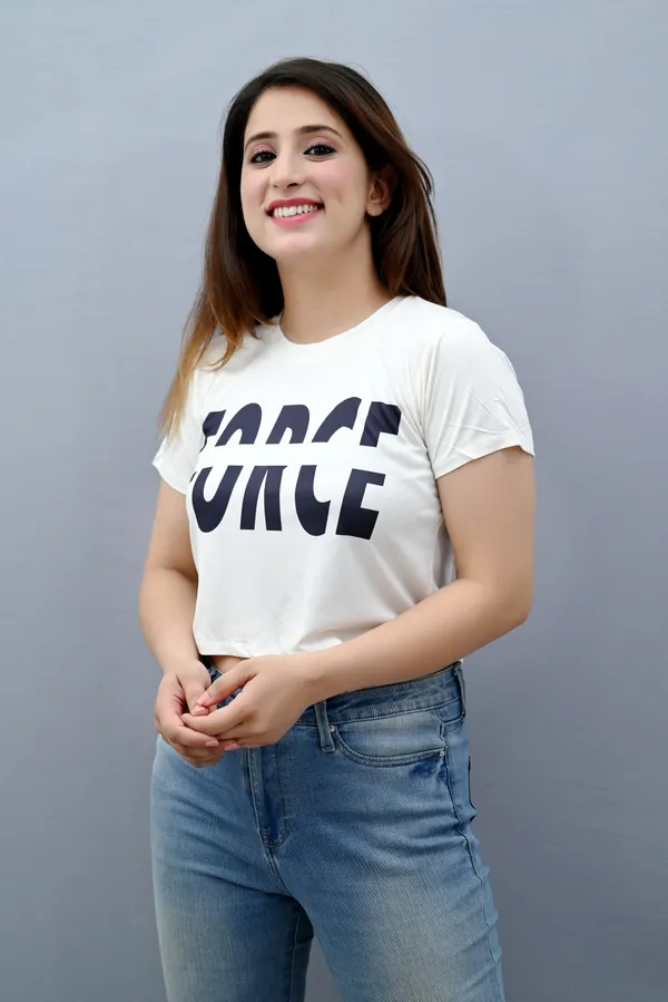 White_Polyester_Typography_Short_Sleeve_Round_Neck_Regular_Fit_Crop_T_Shirt_For_Women