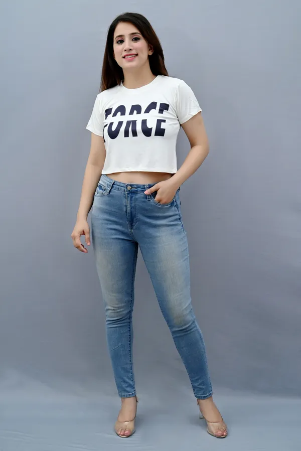 White_Polyester_Typography_Short_Sleeve_Round_Neck_Regular_Fit_Crop_T_Shirt_For_Women