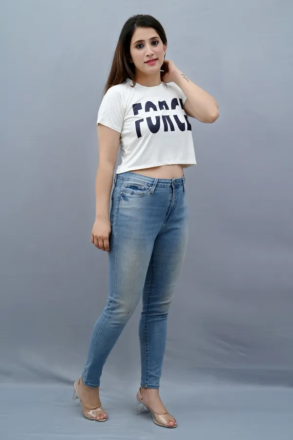 White_Polyester_Typography_Short_Sleeve_Round_Neck_Regular_Fit_Crop_T_Shirt_For_Women
