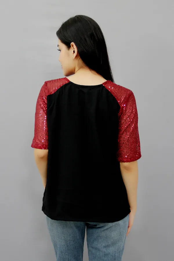 Black_Casual_Embellished,_Self_Design_Tops_For_Women