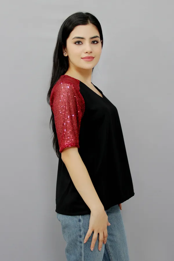 Black_Casual_Embellished,_Self_Design_Tops_For_Women