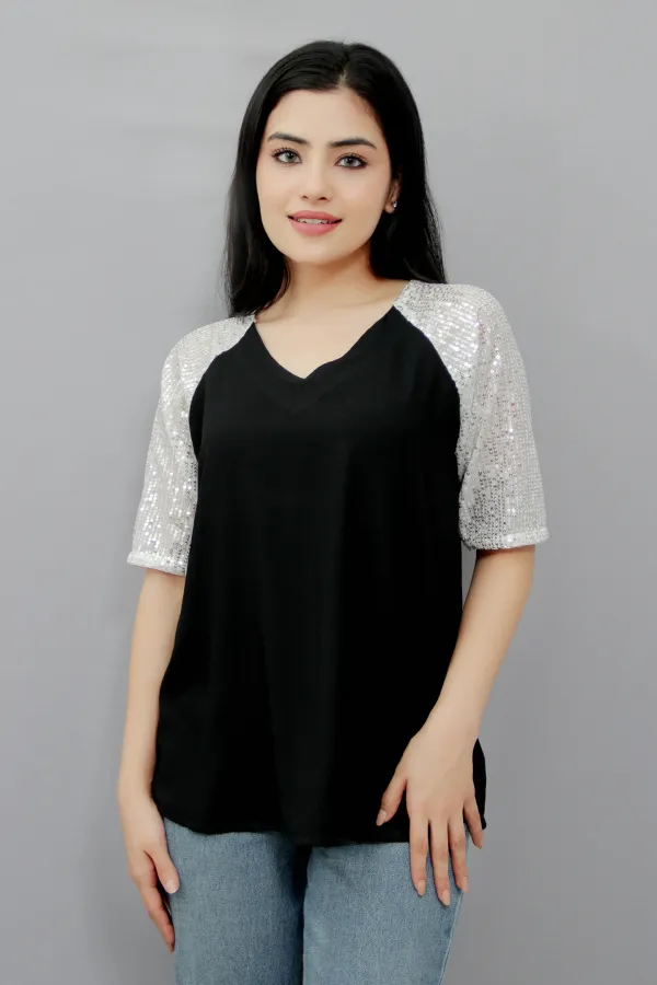 Black_Casual_Embellished_Tops_For_Women