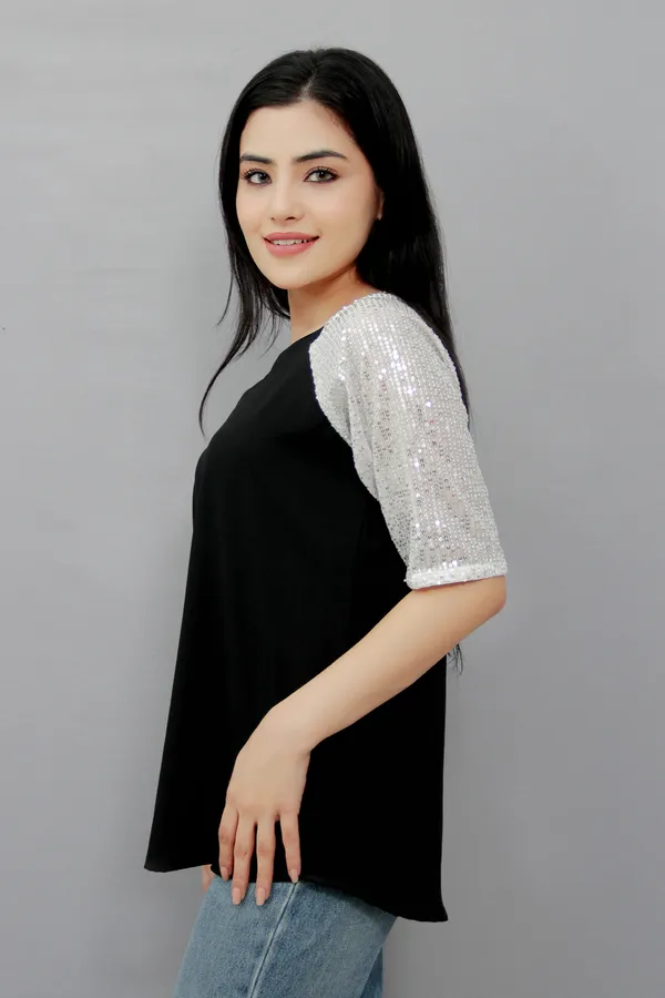 Black_Casual_Embellished_Tops_For_Women