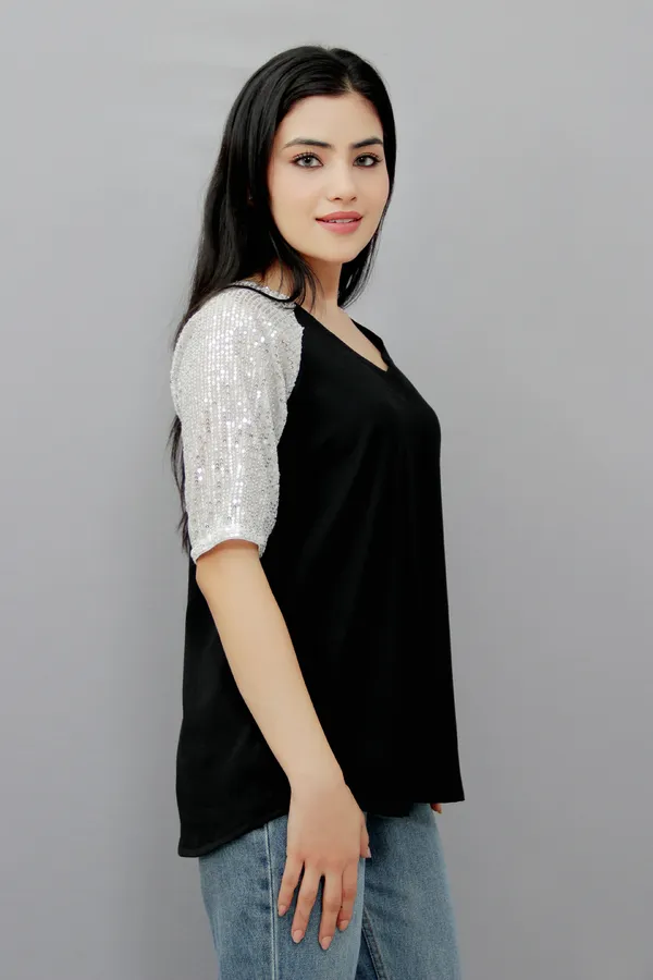 Black_Casual_Embellished_Tops_For_Women