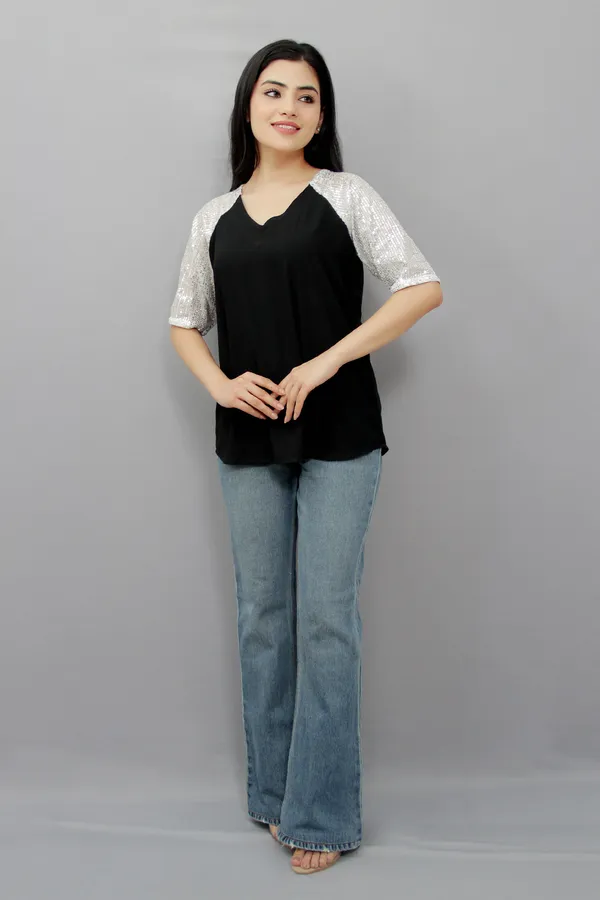 Black_Casual_Embellished_Tops_For_Women
