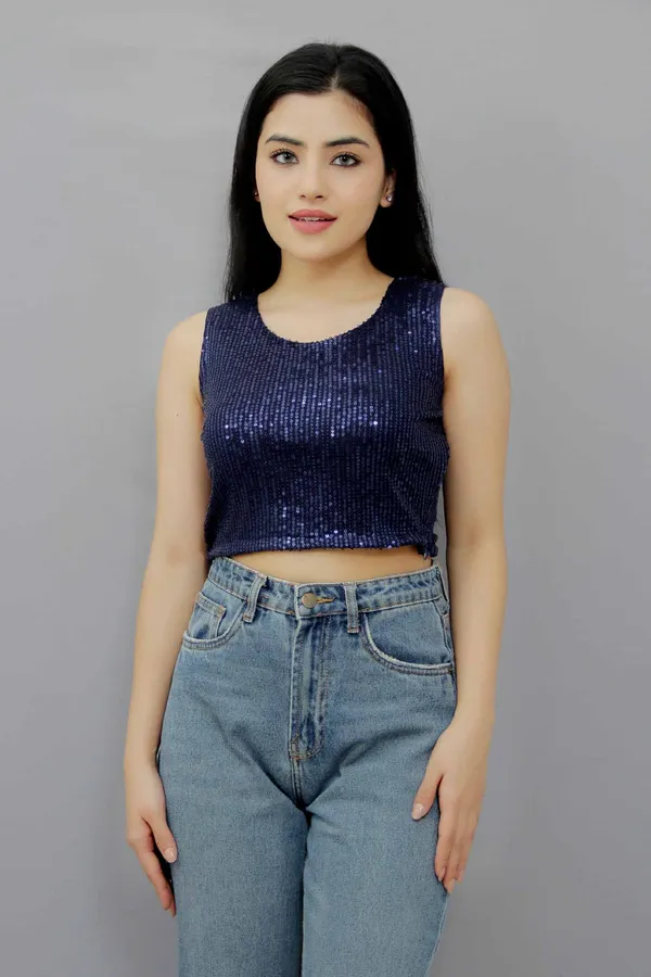Blue_Party_Embellished_Tops_For_Women