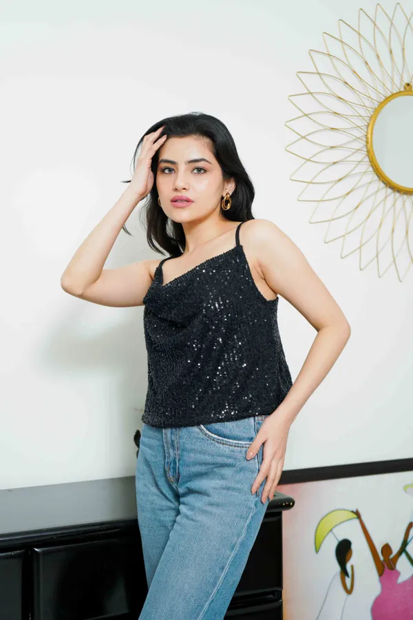 Black_Casual_Embellished_Tops_For_Women