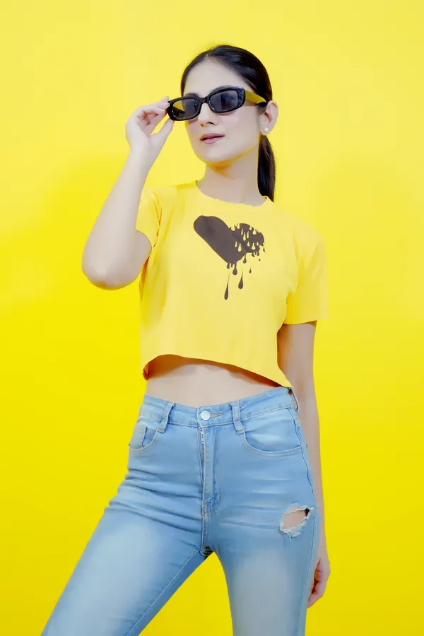 Yellow_Polycotton_Sporty_Short_Sleeve_Round_Neck_Comfort_Fit_Crop_T_Shirt_For_Women