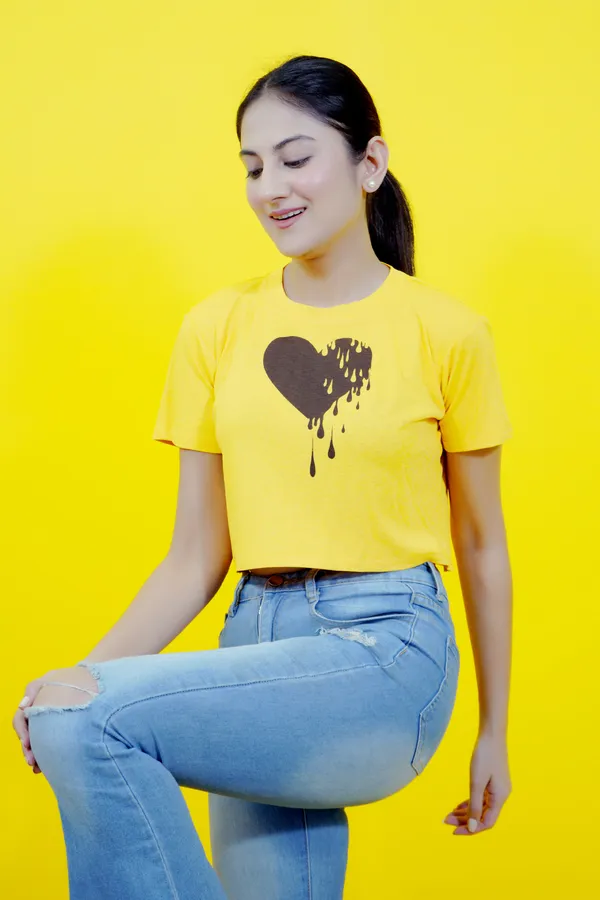 Yellow_Polycotton_Sporty_Short_Sleeve_Round_Neck_Comfort_Fit_Crop_T_Shirt_For_Women