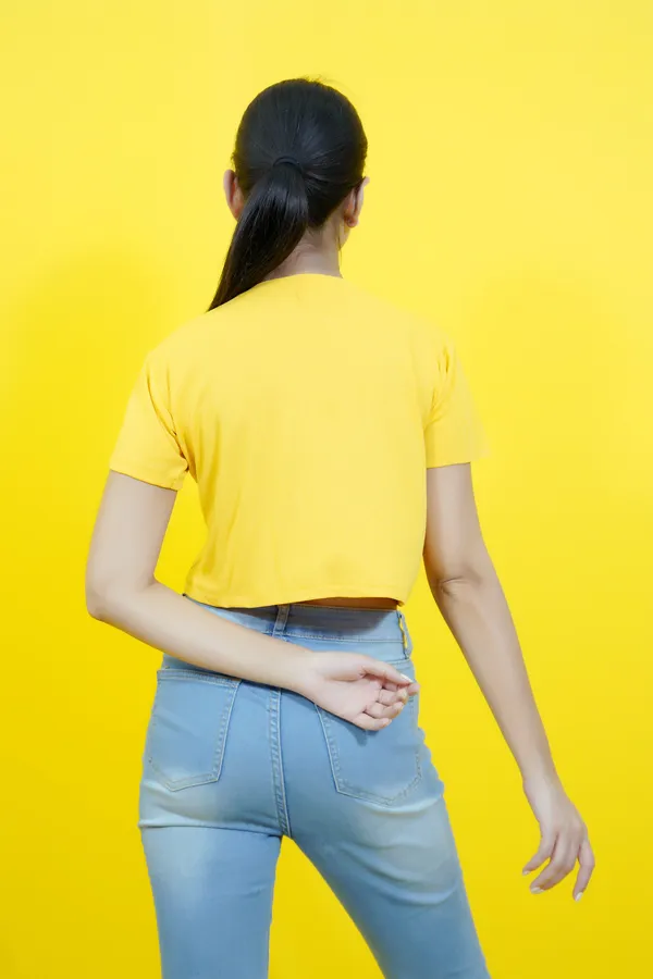 Yellow_Polycotton_Printed_Short_Sleeve_Round_Neck_Comfort_Fit_Crop_T_Shirt_For_Women