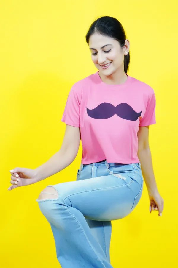 Pink_Polycotton_Printed_Short_Sleeve_Round_Neck_Comfort_Fit_Crop_T_Shirt_For_Women