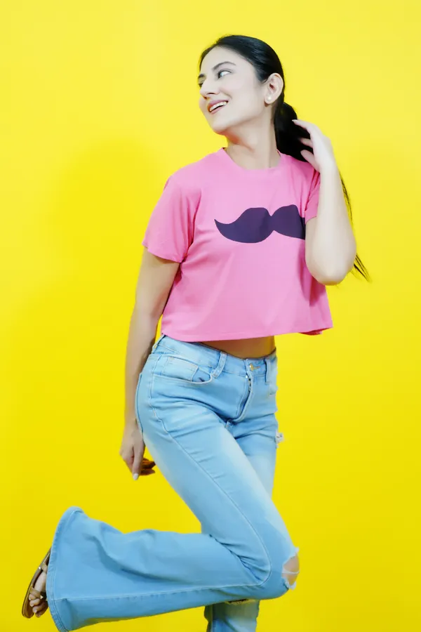 Pink_Polycotton_Printed_Short_Sleeve_Round_Neck_Comfort_Fit_Crop_T_Shirt_For_Women
