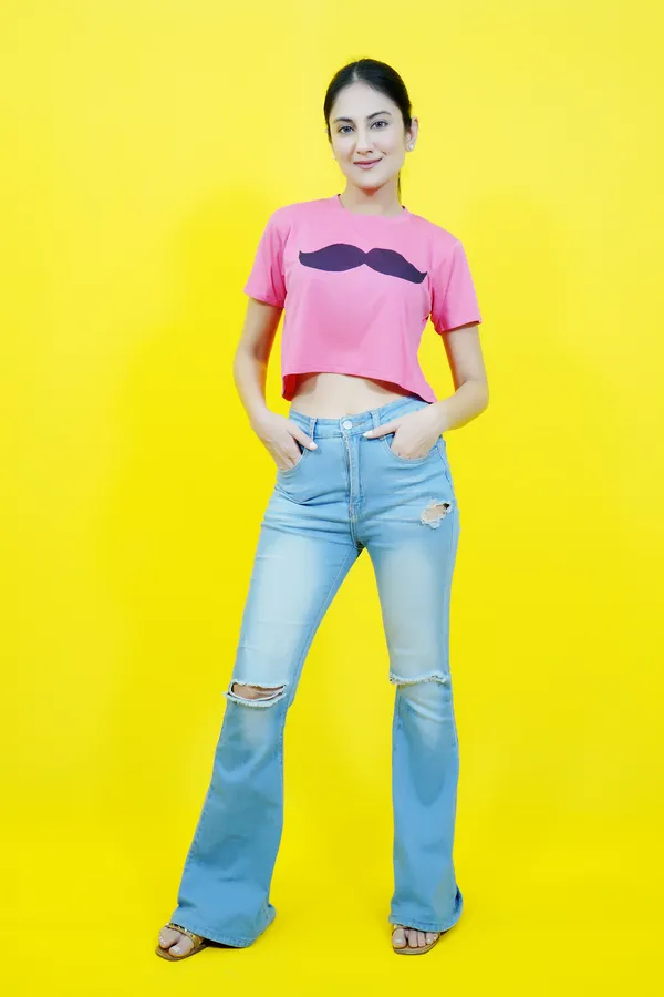 Pink_Polycotton_Printed_Short_Sleeve_Round_Neck_Comfort_Fit_Crop_T_Shirt_For_Women