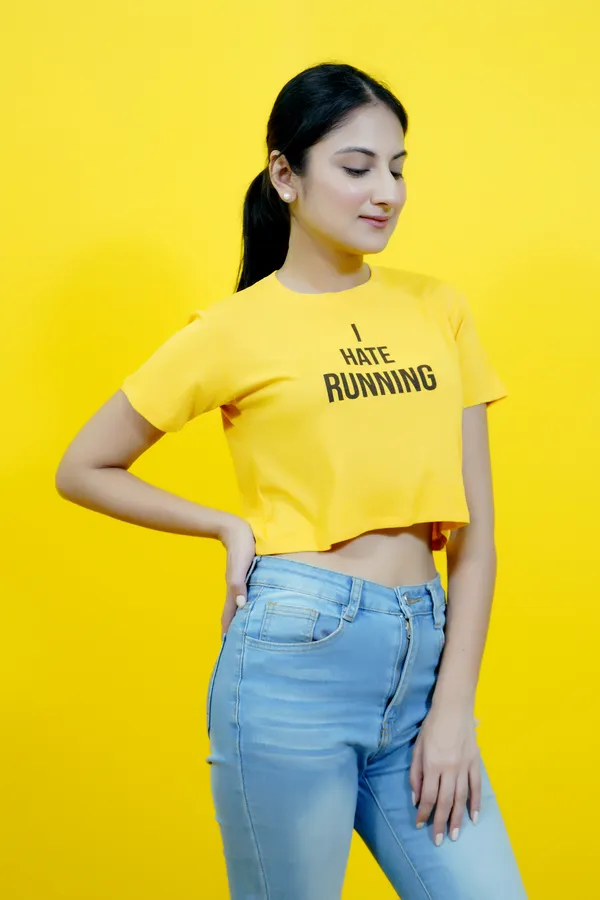 Yellow_Polycotton_Sporty_Short_Sleeve_Round_Neck_Comfort_Fit_Crop_T_Shirt_For_Women
