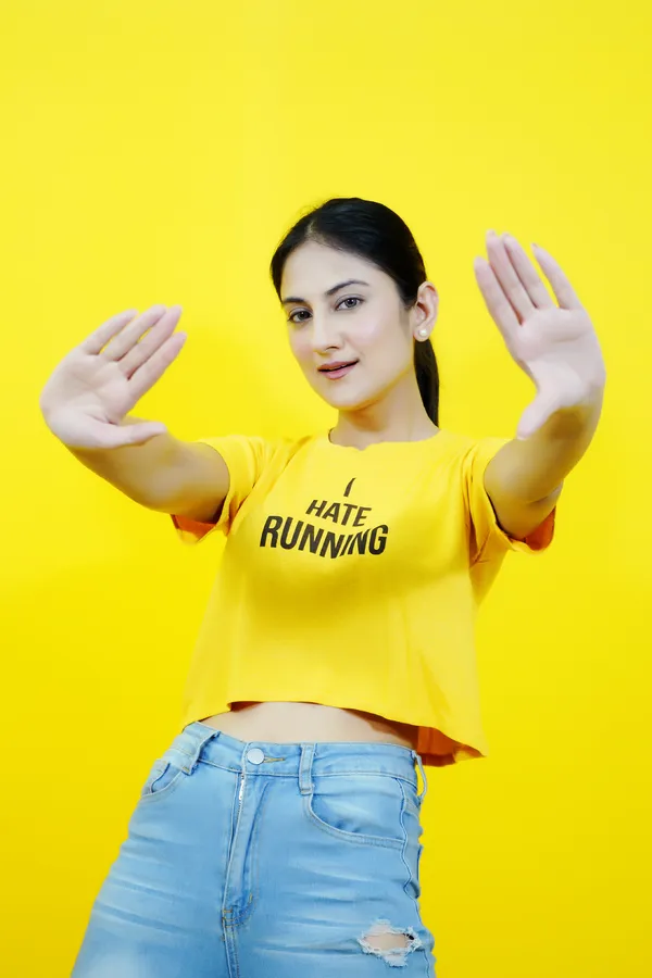 Yellow_Polycotton_Sporty_Short_Sleeve_Round_Neck_Comfort_Fit_Crop_T_Shirt_For_Women