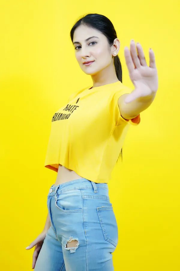 Yellow_Polycotton_Sporty_Short_Sleeve_Round_Neck_Comfort_Fit_Crop_T_Shirt_For_Women