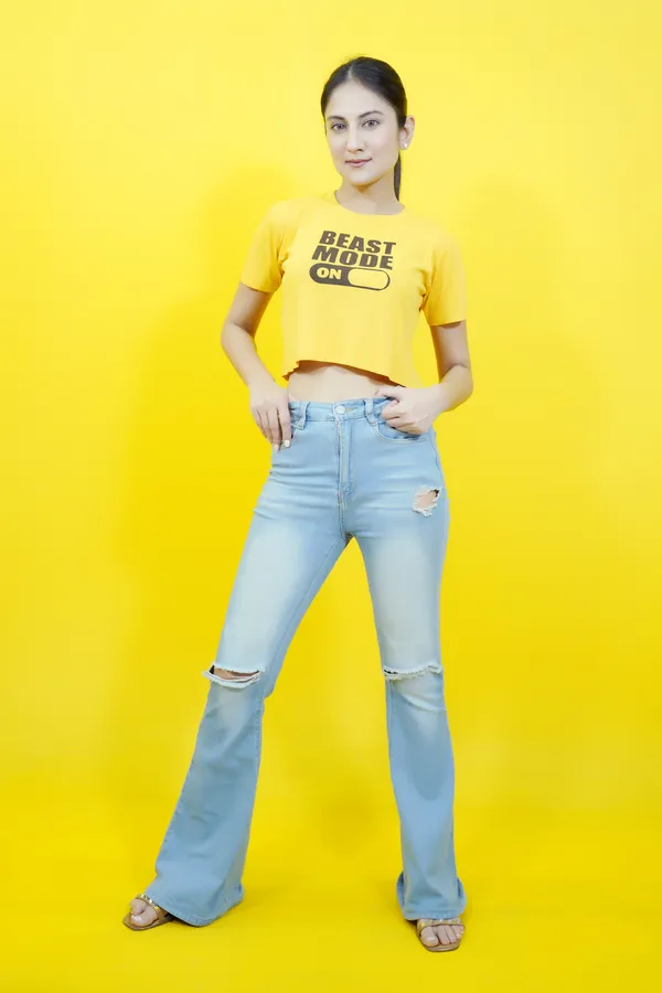Yellow_Polycotton_Sporty_Short_Sleeve_Round_Neck_Comfort_Fit_Crop_T_Shirt_For_Women