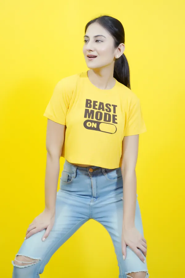 Yellow_Polycotton_Sporty_Short_Sleeve_Round_Neck_Comfort_Fit_Crop_T_Shirt_For_Women