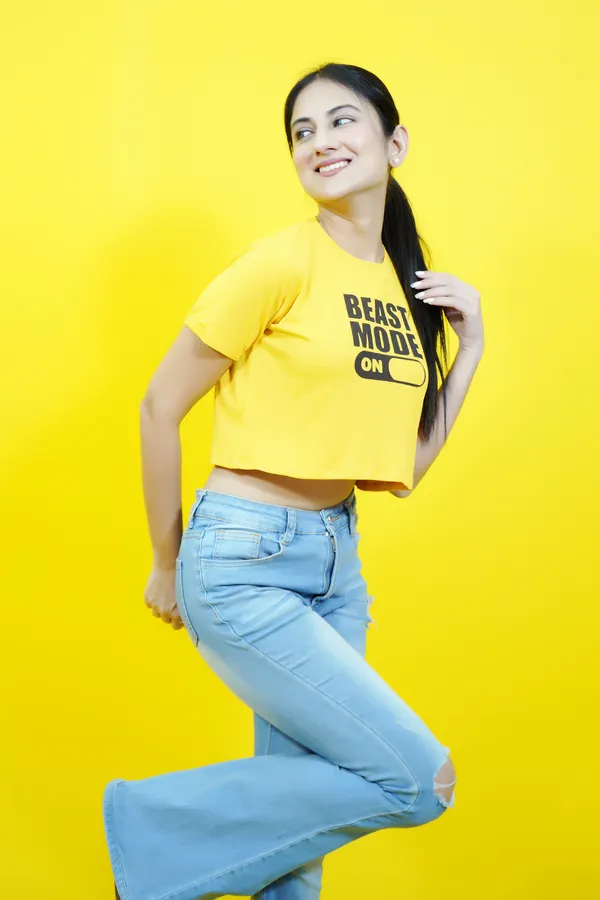 Yellow_Polycotton_Sporty_Short_Sleeve_Round_Neck_Comfort_Fit_Crop_T_Shirt_For_Women
