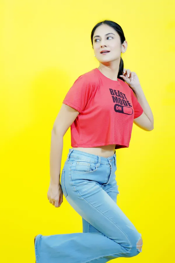 Red_Polycotton_Sporty_Short_Sleeve_Round_Neck_Comfort_Fit_Crop_T_Shirt_For_Women