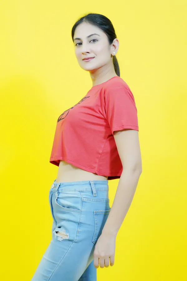Red_Polycotton_Sporty_Short_Sleeve_Round_Neck_Comfort_Fit_Crop_T_Shirt_For_Women