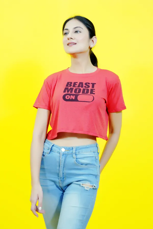 Red_Polycotton_Sporty_Short_Sleeve_Round_Neck_Comfort_Fit_Crop_T_Shirt_For_Women
