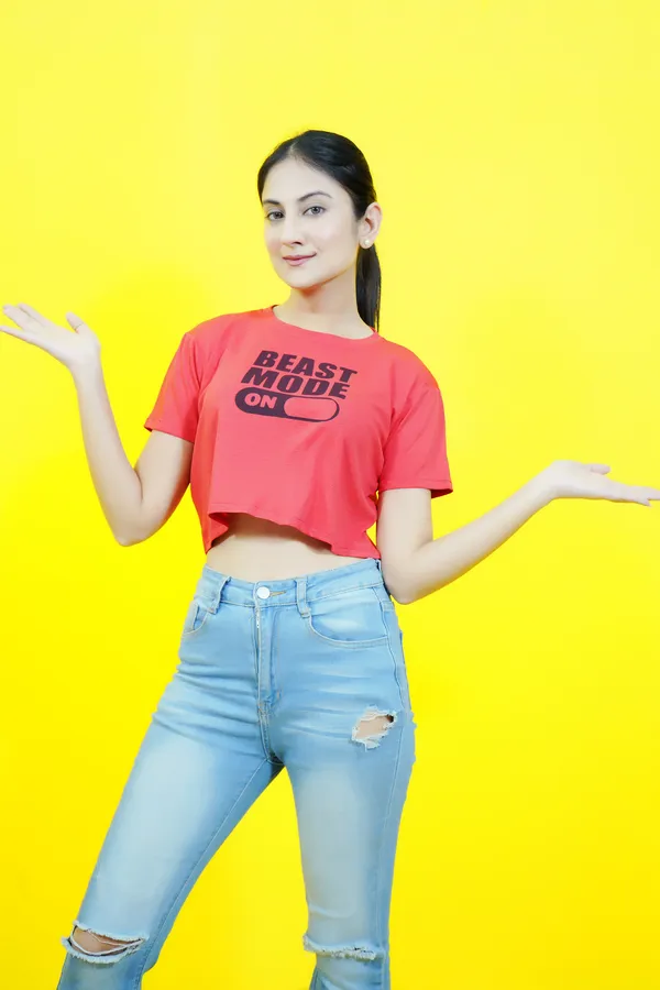 Red_Polycotton_Sporty_Short_Sleeve_Round_Neck_Comfort_Fit_Crop_T_Shirt_For_Women