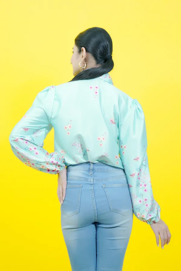 Light_Green_Satin_Full_Sleeve_Floral_Print_Hip_Length_Relaxed_Fit_Shirt_For_Women