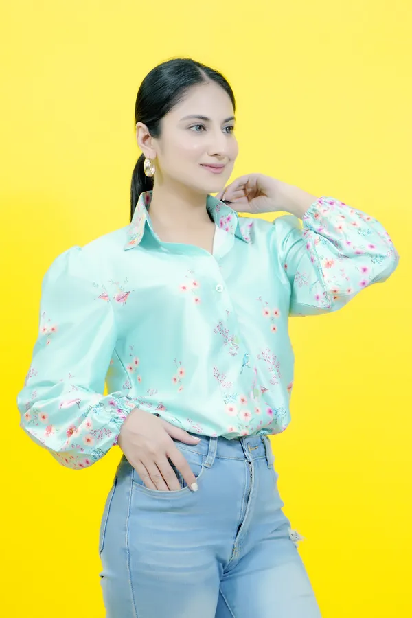 Light_Green_Satin_Full_Sleeve_Floral_Print_Hip_Length_Relaxed_Fit_Shirt_For_Women