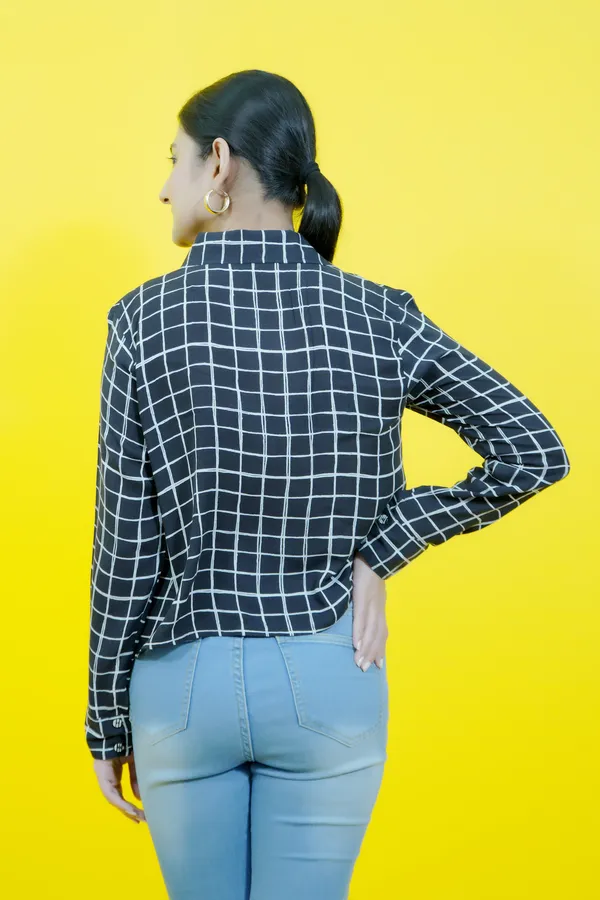 Black_Cotton_Blend_Full_Sleeve_Checkered_Crop_Relaxed_Fit_Shirt_For_Women