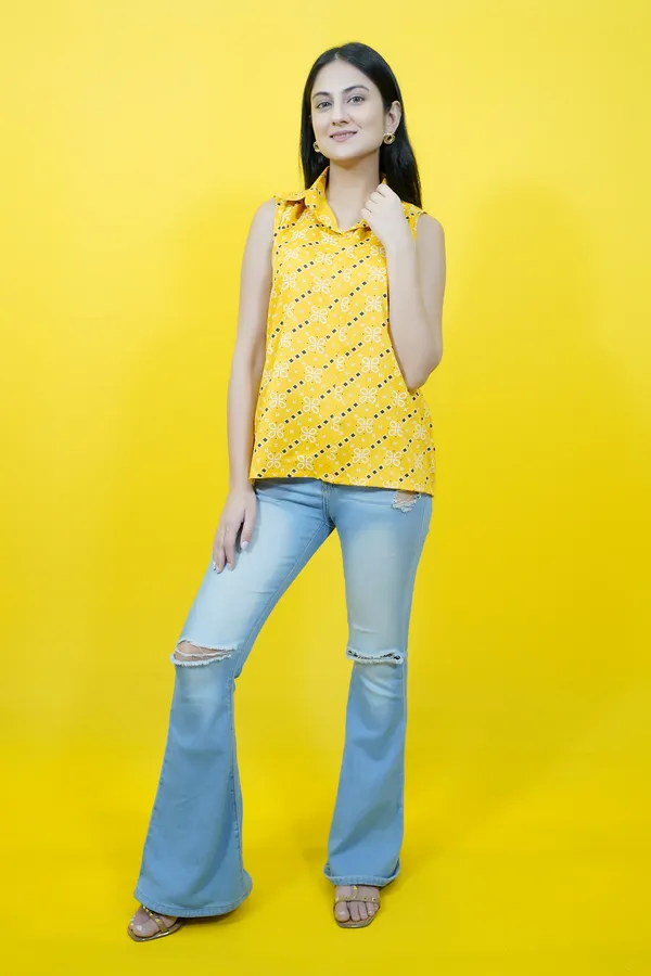 Yellow_Casual_Printed_Tops_For_Women