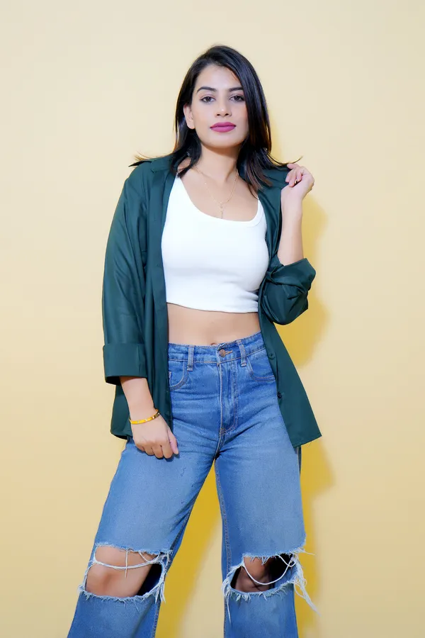 Dark_Green_Cotton_Blend_Full_Sleeve_Solid_Hip_Length_Relaxed_Fit_Shirt_For_Women