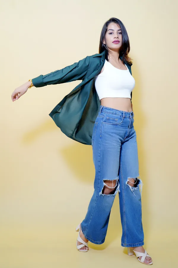 Dark_Green_Cotton_Blend_Full_Sleeve_Solid_Hip_Length_Relaxed_Fit_Shirt_For_Women