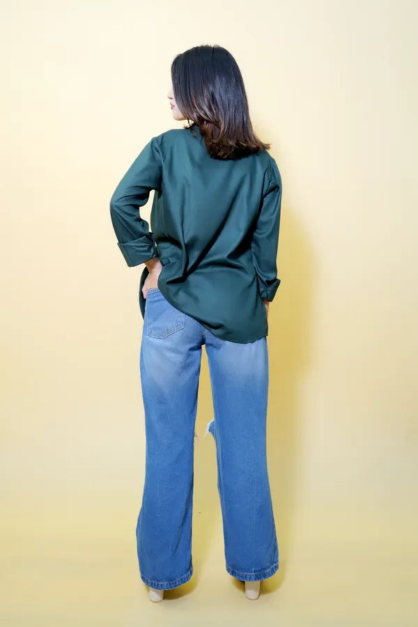 Dark_Green_Cotton_Blend_Full_Sleeve_Solid_Hip_Length_Relaxed_Fit_Shirt_For_Women