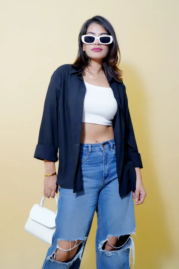 Black_Cotton_Blend_Full_Sleeve_Solid_Hip_Length_Relaxed_Fit_Shirt_For_Women