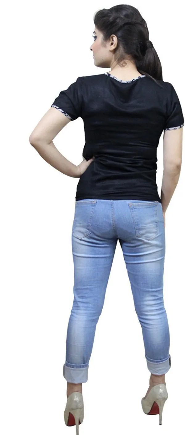 Black_Casual_Short_Sleeve_Solid_Tops_For_Women