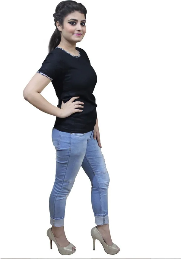 Black_Casual_Short_Sleeve_Solid_Tops_For_Women