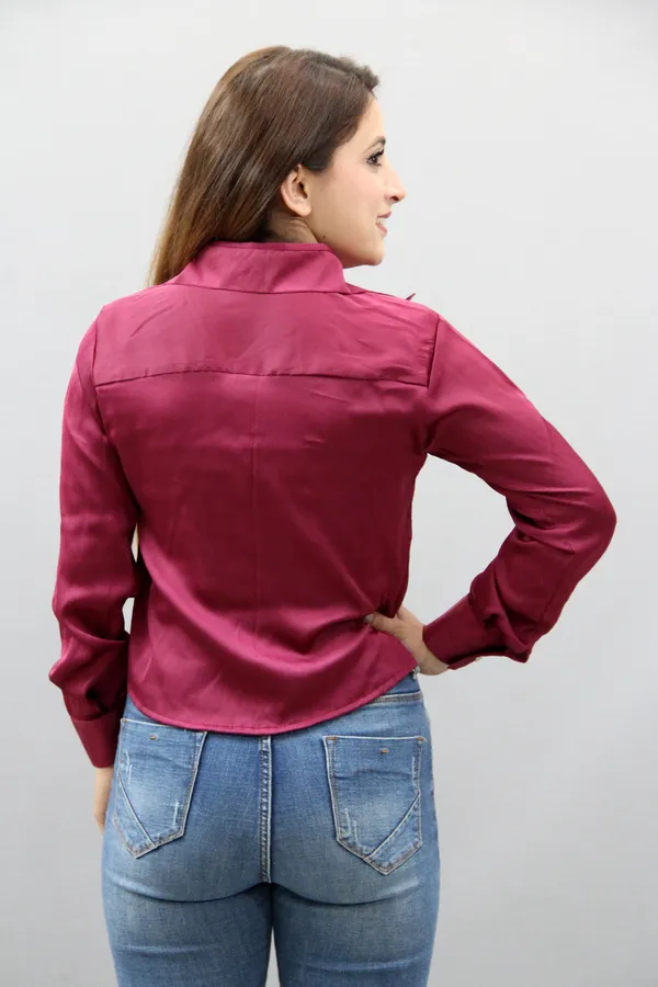 Maroon_Satin_Full_Sleeve_Solid_Crop_Regular_Fit_Shirt_For_Women