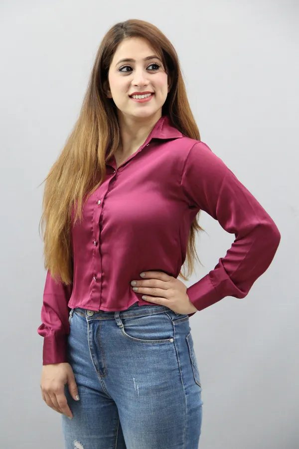 Maroon_Satin_Full_Sleeve_Solid_Crop_Regular_Fit_Shirt_For_Women