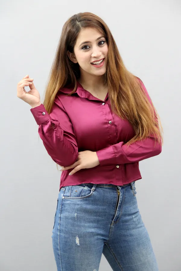 Maroon_Satin_Full_Sleeve_Solid_Crop_Regular_Fit_Shirt_For_Women