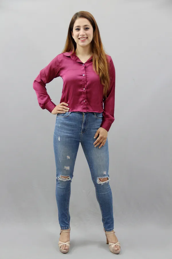Maroon_Satin_Full_Sleeve_Solid_Crop_Regular_Fit_Shirt_For_Women