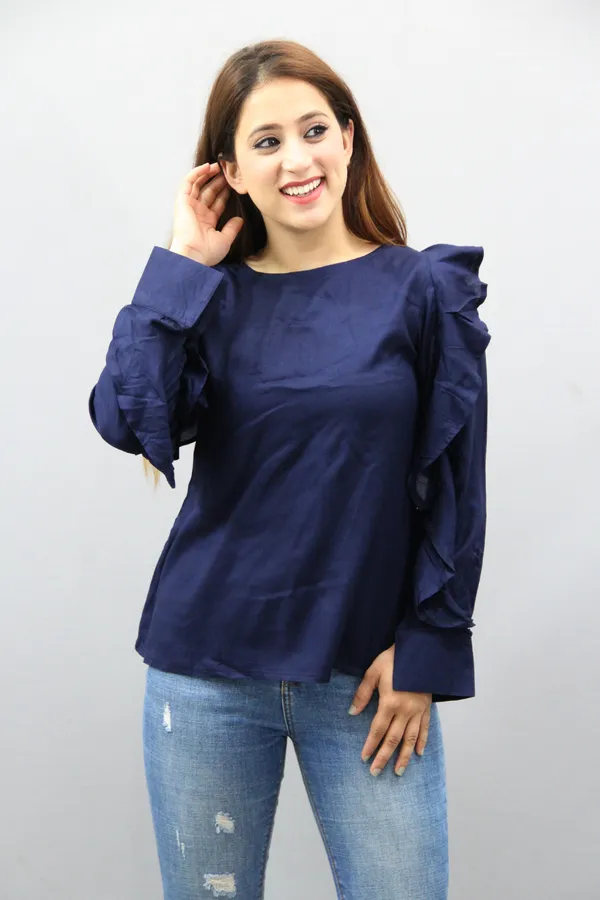 Blue_Casual_Solid_Tops_For_Women