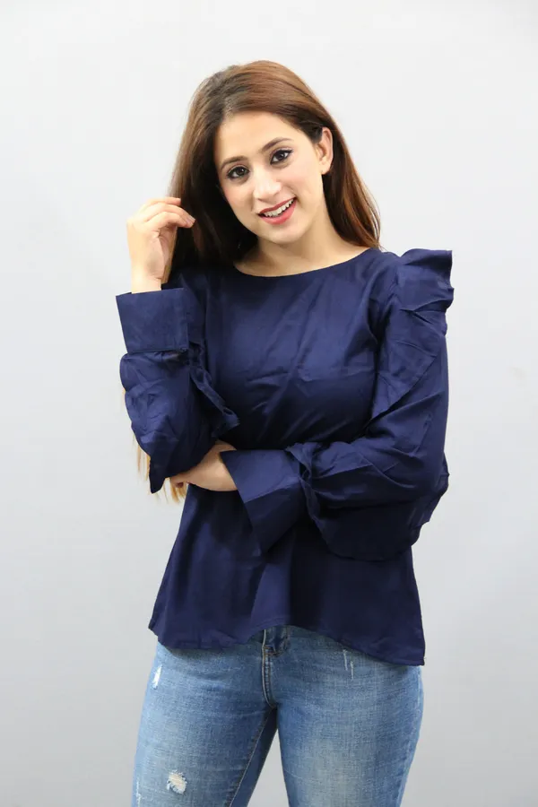 Blue_Casual_Solid_Tops_For_Women