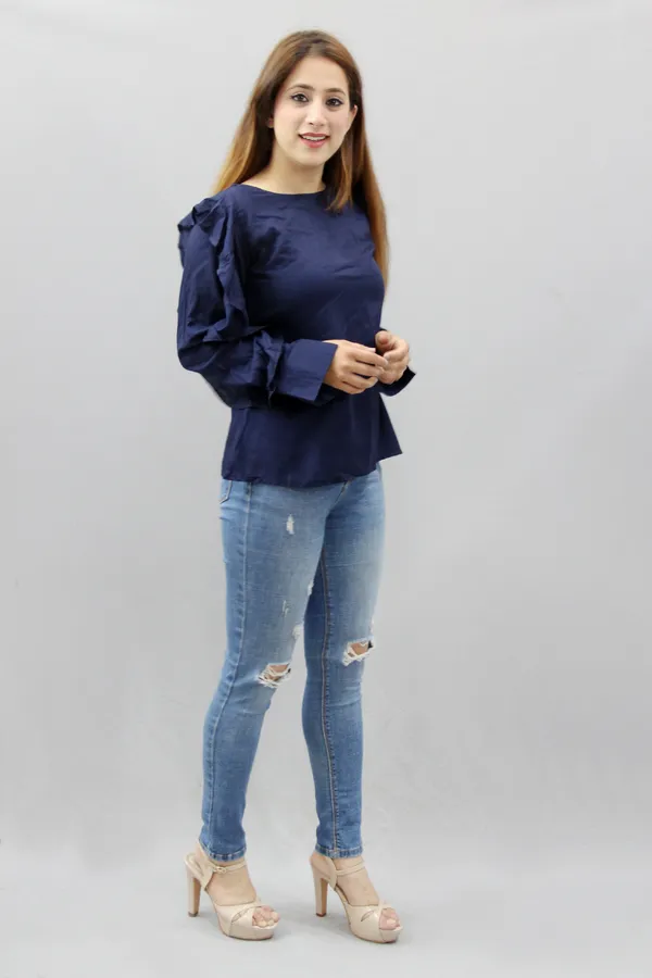 Blue_Casual_Solid_Tops_For_Women