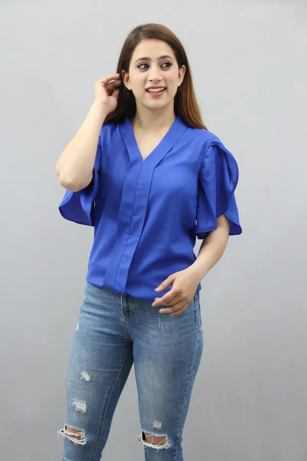 Blue_Casual_Solid_Tops_For_Women