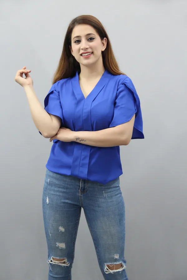 Blue_Casual_Solid_Tops_For_Women